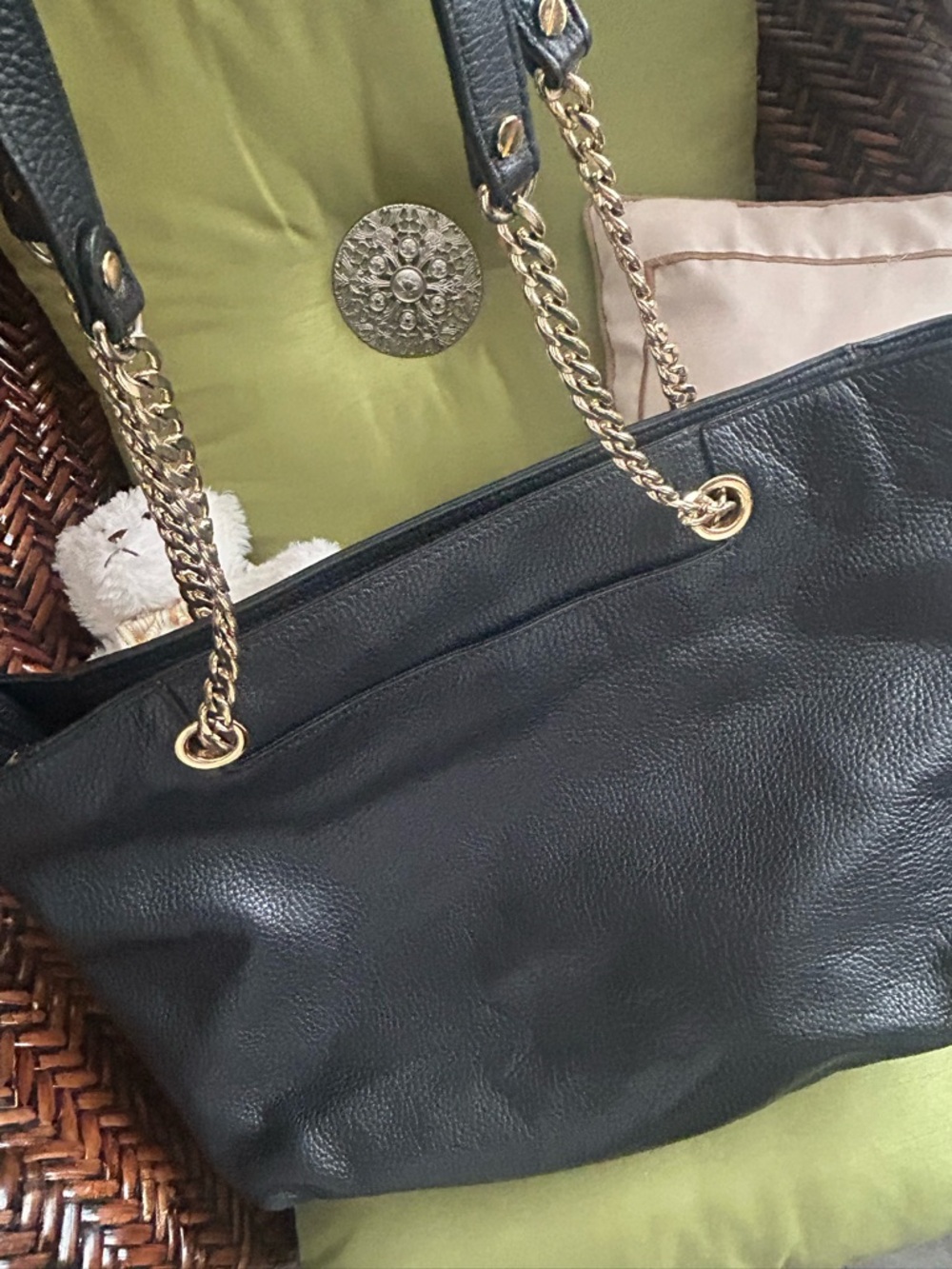 Michael Kors Black Pebbled Leather Tote with Gold Chain Handles - Picture 3 of 12